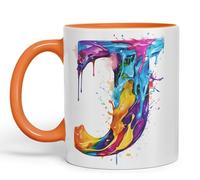 Vixar Taza con letra J, monograma de letra J del alfabeto y acuarela, taza de cerámica de colores para té, café, café caliente, 330 ml, regalo (naranja)
