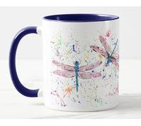 Vixar Taza de acuarela con diseño de libélula, diseño de libélulas, regalo de cumpleaños, trabajo, oficina, Navidad, té, café (azul marino)