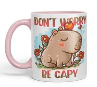 Vixar Taza de cerámica de color Capybara Don't Worry Be Capy Kawaii Joke, 330 ml, para trabajo, oficina, té, café (rosa)