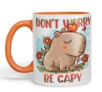 Vixar Taza de cerámica de color Capybara Don't Worry Be Capy Kawaii Joke, 330 ml, para trabajo, oficina, té, café (naranja)