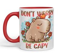 Vixar Taza de cerámica de color Capybara Don't Worry Be Capy Kawaii Joke, 330 ml, para trabajo, oficina, té, café (rojo)