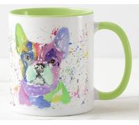 Vixar Taza de colores con diseño de bulldog francés, diseño de perro francés, acuarela, arco iris, regalo de cumpleaños, trabajo, oficina, Navidad, té, café (verde L)