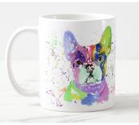 Vixar Taza de colores con diseño de bulldog francés, diseño de perro francés, acuarela, arco iris, regalo de cumpleaños, trabajo, oficina, Navidad, té, café (blanco)