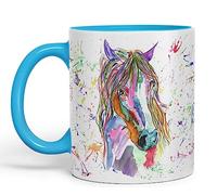 Vixar Taza de colores con diseño de caballo, acuarela, arco iris, regalo, cumpleaños, trabajo, oficina, Navidad, té, café (L, azul)