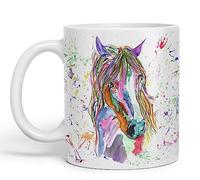 Vixar Taza de colores con diseño de caballo de acuarela y arco iris, regalo de cumpleaños, trabajo, oficina, té y café de Navidad (blanco)