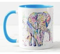 Vixar Taza de colores con diseño de elefante, cara hacia adelante, diseño de acuarela, regalo de cumpleaños, trabajo, oficina, Navidad, té, café, L
