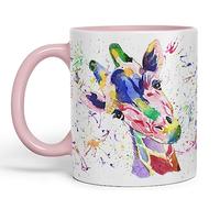 Vixar Taza de colores con diseño de jirafa de acuarela, regalo de cumpleaños, trabajo, oficina, Navidad, té, café (rosa)