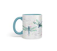 Vixar Taza de colores con diseño de libélulas, libélulas, insectos, acuarela, regalo de cumpleaños, trabajo, oficina, té, café (turquesa)