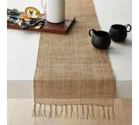 VIXDA 1 Camino de Mesa de Yute Natural con borlas para decoración de Mesa navideña para el hogar, Mantel con Bandera para decoración de Bodas