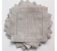 VIXDA 12 servilletas de cóctel con vainica, Tela de Lino y algodón, 8 x 8 Pulgadas (20 x 20 cm)