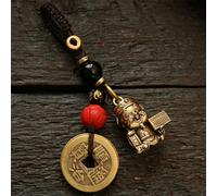 VIXDA Llavero Vintage de latón con la Imagen del Dios de la Riqueza, Amuleto de la Fortuna, decoración para Coche, Hecho a Mano con Cuerda Trenzada. Regalo Ideal para Hombres y Mujeres.