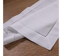 VIXDA Servilletas Blancas de 12 Piezas, Lino, algodón, 18"x 18", servilleta de Tela de vainica con Forma de Escalera