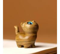 VIXDA Talla de sándalo Verde, Gatito extraño, Animal Creativo, Lindo Gato de Madera, Juego de Mano, Mango, una pequeña manualidad de cumpleaños