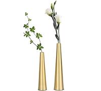 Vixdonos Jarrón de Metal Dorado de 10.5/8.5 Pulgadas, Juego de 2 jarrones cónicos para decoración de Centro de Mesa de Boda, decoración del hogar (Dorado)