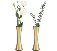 Vixdonos Juego de 2 jarrones de Metal en Tono latón de 6.7 Pulgadas, jarrones Decorativos Modernos para decoración del hogar, Boda o Regalo (Dorado)