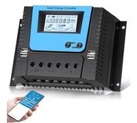 VIXKPIRR 80A Controlador de Carga Solar PWM 12V 24V 36V 48V con Bluetooth | 80A Regulador de Carga Solar con Sensor de Temperatura, Pantalla LCD, 4 Puertos USB, para Baterías Litio, Plomo-Ácido y Gel