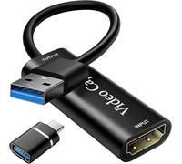 VIXLW Tarjeta de Captura de vídeo, USB 3.0 HDMI a USB C/A Game Capture Card, Entrada 4K y Captura de 2K30Hz, Compatible con Nintendo Switch PS Xbox TV Youtube Camera Laptop Teléfono Móvil Mac OBS