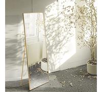 VixorLuilith Espejo de cuerpo entero de 150 x 40 cm con marco de metal dorado, espejo de pie, gran espejo de pared HD con ganchos, reflejo de vidrio HD transparente, irrompible y ligero (dorado)