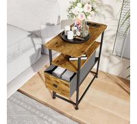 VixorLuilith Esta mesita de noche tiene un estante con base de carga y un cajón. Es perfecta para dormitorios, salas de estar y apartamentos pequeños. (marrón vintage)