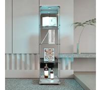 VixorLuilith Vitrina de cristal de pie con iluminación LED y efecto espejo, vitrina de cristal de 4 capas para coleccionables, libros, vino, adecuado para oficina, salón, cocina (blanco+LED)