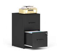 VIYET Archivador vertical con cerradura para oficina en casa, archivador de acero resistente para colgar cartas/legal/A4, requiere montaje (negro, 2 cajones, pequeño)