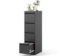VIYET Archivador vertical de metal con 4 cajones, con cerradura para oficina en casa, gabinete archivador de acero resistente para colgar archivos para A4/legal/carta, requiere montaje (negro)