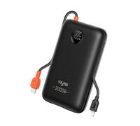 VIYISI Power Bank 30W Carga Ultra Rápida 20000 mAh,Batería Externa USB C con Cable Integrado,Batería Portátil Compacta Compatible con iPhone 15 14 13 12 11 Samsung S24 S23 S22 Fold 5-Negro