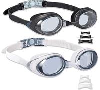 Viyol Paquete de 2 gafas de natación de silicona antivaho anti-UV, gafas de natación para adultos, mujeres, hombres, jóvenes, niños, flexible, puente de nariz de 3 tamaños, lente plana, sin fugas,