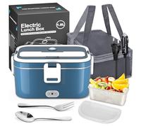 VIYSPNV 120W Fiambrera Eléctrica Comida Trabajo Portátil 1.8L 12V/24V/240V Lonchera Termica Inoxidable 3 en 1 Calentadora de Alimentos para Coche Oficina Coche y Camión, Calienta Comida