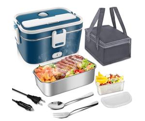 VIYSPNV 120W Fiambrera Eléctrica Comida Trabajo Portátil 1.8L 12V/24V/240V Lonchera Termica Inoxidable 3 en 1 Calentadora de Alimentos para Coche Oficina Coche y Camión, Calienta Comida