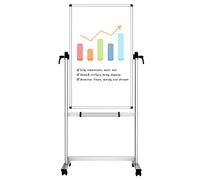 VIZ-PRO Pizarra blanca móvil magnética de doble cara 120x60 cm, con ruedas y marco de aluminio, para oficina y aula