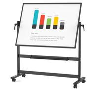 VIZ-PRO Pizarra blanca móvil magnética de doble cara 120x90 cm, con ruedas y marco de aluminio negro, para oficina y aula