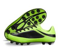 VIZARI Botas de fútbol FG para niños, duraderas, para deportes de interior y exterior, cómodas y fáciles de ajustar, para jóvenes, verde y negro, 34 EU