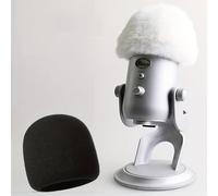 VIZEMO 2 parabrisas de espuma para micrófono con protector de viento peludo, filtro pop para Blue Yeti, Blue Yeti Pro USB (paquete de 2) (blanco difuso + espuma negra)
