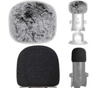 VIZEMO 2 parabrisas de espuma para micrófono con protector de viento peludo, filtro pop para Blue Yeti, Blue Yeti Pro USB (paquete de 2) (negro y blanco + espuma negra)