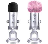 VIZEMO 2 parabrisas de espuma para micrófono con protector de viento peludo, filtro pop para Blue Yeti, Blue Yeti Pro USB (paquete de 2) (rosa difuso + espuma negra)