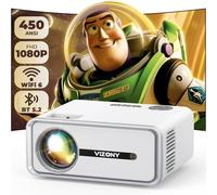 VIZONY Mini proyector con WiFi y Bluetooth, 450ANSI 1080P FHD, proyector de películas para el hogar, proyector portátil para exteriores con pantalla de 250 pulgadas + zoom, compatible con teléfono