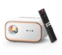 VIZONY Mini Proyector con WiFi y Bluetooth Bidireccional, Native 1080P, 4K, 50% Zoom, 4P4D, Sellado Completo, Portátil 450ANSI, Dorado y Blanco, HDMI, USB, Jack de 3,5 mm, Enfoque Automático