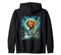 Vizsla Aurora Borealis, Aurora Boreal, Perro, Bosque Lunar Sudadera con Capucha