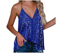 VJGOAL Camiseta sin Mangas para Mujer Verano Sexy Suelto Camisetas de Tirantes Correa de Espagueti Cuello en V Brillo Lentejuela Noche Camisola Casual Moda Color sólido Tops Chaleco de Fiesta