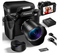 VJIANGER 2024 - Cámara digital 4K para fotografía con tarjeta SD de 32 GB, 64 MP Vlogging Cmaera para YouTube con cámara frontal y trasera, funda, WiFi, batería de 3000 mAh, visualización táctil de 4