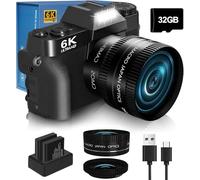 VJIANGER - Cámara digital actualizada para fotografía y cámara de vlogging para YouTube con WiFi, visualización abatible de 180°, zoom digital de 16X, lente de 52 mm, 2 baterías, tarjeta micro SD de