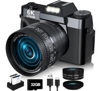VJIANGER - Cámara digital actualizada para fotografía y cámara de vlogging para YouTube con WiFi, visualización abatible de 180°, zoom digital de 16X, lente de 52 mm, 2 baterías, tarjeta micro SD de