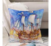 VJIZLOQB Fundas Cojines,Fundas de Cojines Decorativo Fundas Cojin Poliéster por Sala de Dormitorio Sofá,Galeón español cruzando el océano (Acuarela sobre Papel),40x40cm