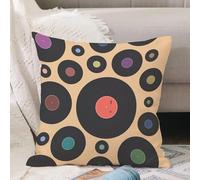 VJIZLOQB Fundas Cojines,Fundas de Cojines Decorativo Fundas Cojin Poliéster por Sala de Dormitorio Sofá,Disco de Vinilo Retro de DJ con música Colorida, patrón de fonógrafo Vintage, gr,40x40cm