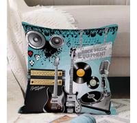 VJIZLOQB Fundas Cojines,Fundas de Cojines Decorativo Fundas Cojin Poliéster por Sala de Dormitorio Sofá,Conjunto de Equipo de música de Guitarra, Disco de Vinilo, Teclado, saxofón, Mic,45x45cm