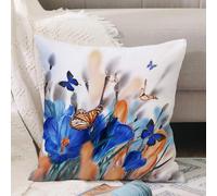 VJIZLOQB Fundas Cojines,Fundas de Cojines Decorativo Fundas Cojin Poliéster por Sala de Dormitorio Sofá,Crocus Azules y Amarillos y campanillas de Invierno con sauces. Mariposas sobre,40x40cm