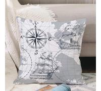 VJIZLOQB Fundas Cojines,Fundas de Cojines Decorativo Fundas Cojin Poliéster por Sala de Dormitorio Sofá,Barcos Antiguos. Patrón sin Costuras de Viajes, Aventuras y descubrimientos con,40x40cm