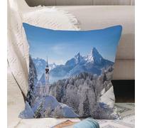 VJIZLOQB Fundas Cojines,Fundas de Cojines Decorativo Fundas Cojin Poliéster por Sala de Dormitorio Sofá,Invierno, Alpes bávaros nevados con Maria Gern y Famosas escenas de Watzmann en,30x30cm