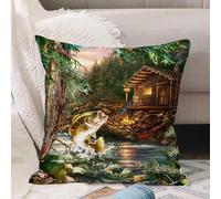VJIZLOQB Fundas Cojines,Fundas de Cojines Decorativo Fundas Cojin Poliéster por Sala de Dormitorio Sofá,Casa de Madera en la Orilla del río.,30x30cm
